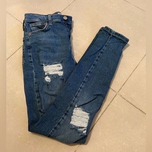 (28) TopShop Moto Jamie High Waisted Distressed Blue Jeans Straight Leg